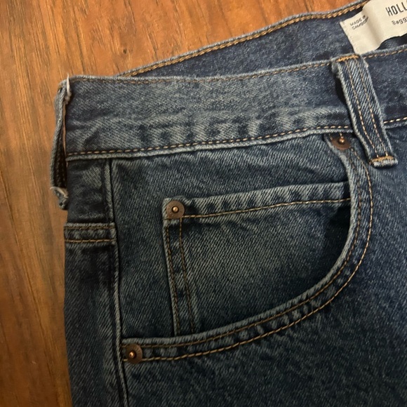 Hollister Dark Wash Super Baggy Denim Shorts Knee-Length Zipper Pockets Jorts - Picture 5 of 14